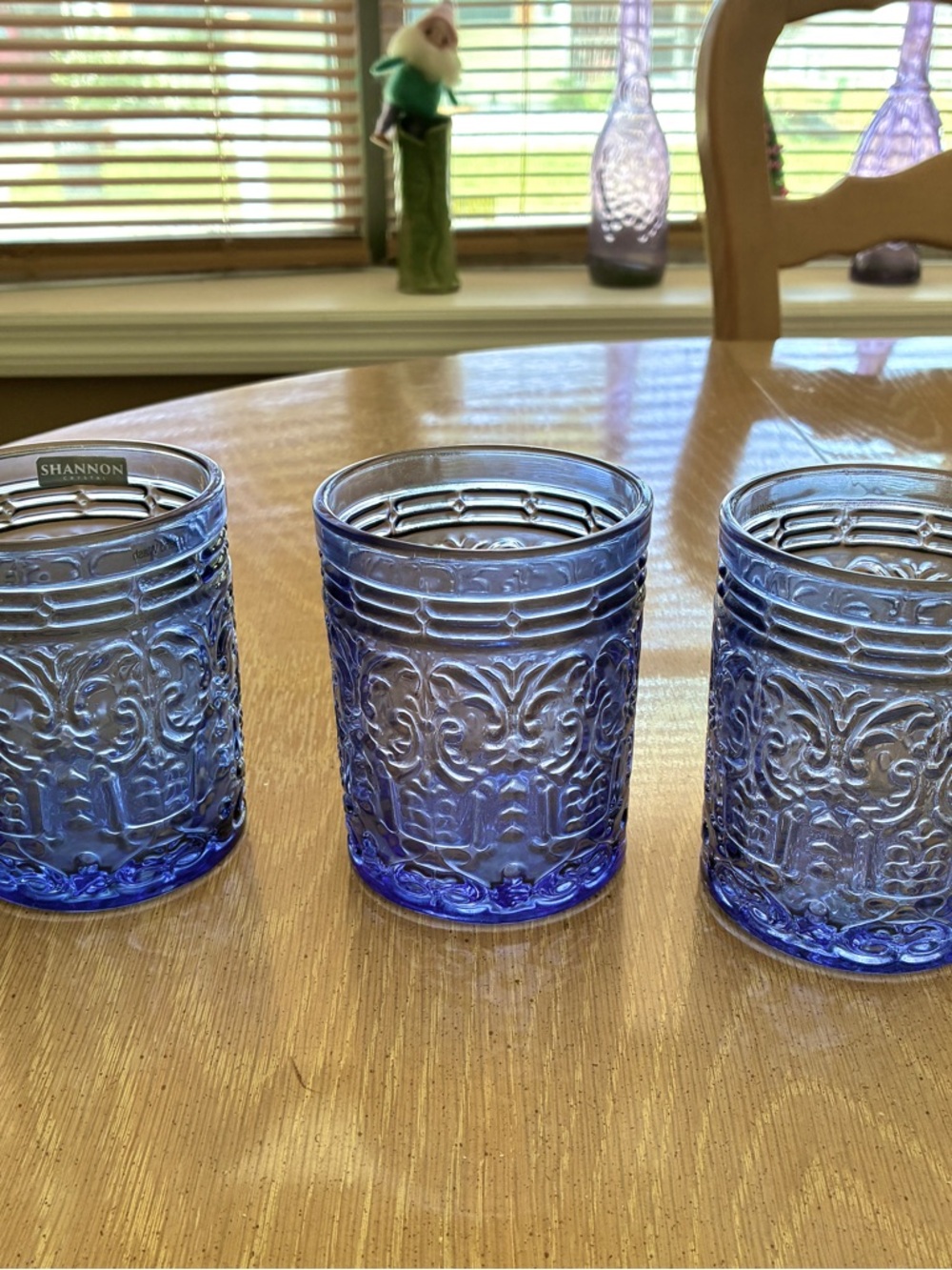 Shannon Crystal by Godinger Blue Embossed Glasses - Set of 3